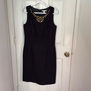 Bananna Republic Elegant Black Dress, Wool Jeweled Accents, Career, Party